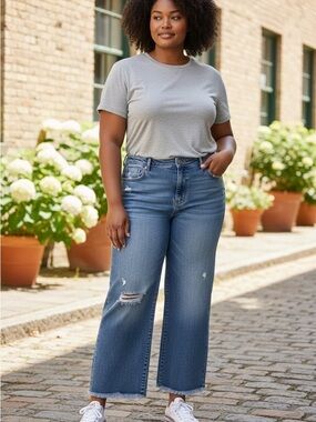 Celebrity Pink Medium Blue Wide-Leg Distressed Jeans- Size 18, Women’s